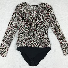 Tahari Womens Top Bodysuit Leopard Print My Perfect Shape Mesh Long Sleeve M New