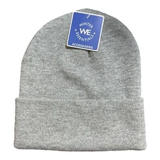 Winter Essentials Unisex Gray Knit Beanie Hat New