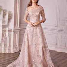 Pink Satin Mother of The Bride Dresses Applique Floor-length Evening Dresses-
