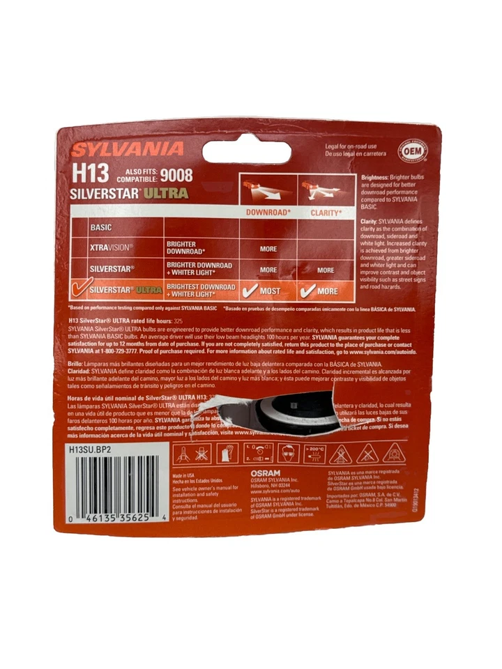 Bombilla halógena de ultra alto rendimiento SYLVANIA H13 SilverStar, 2 bombillas Foto 2 de 2