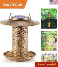 Solar-Powered Hanging Bird Feeder - Heavy Duty Metal Lantern for Cardinals