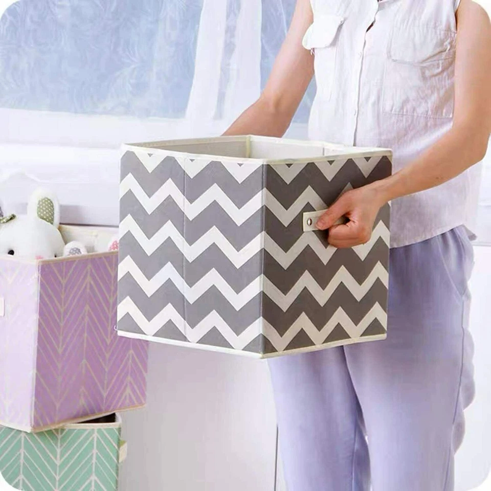 2x Non-woven Folding Canvas Storage Box Fabric Cube Cloth Basket Organiser Toys - Image 4 of 4