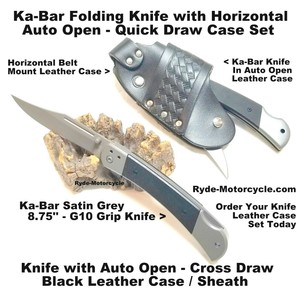 ka horizontal folding knife belt draw mount cross bar leather case open