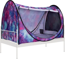 Pop-Up Bed Tent Twin Size, Privacy Bed Canopy with 4 Doors and Mosquito Mesh, Br