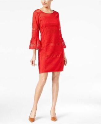 Alfani Crochet Illusion Dress Red 18, Women's