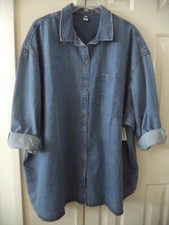 Med Wash Blue Heavy Duty Oversized Denim Jean Buttondwn Shirt 3XL 4X 24 26 28 3X