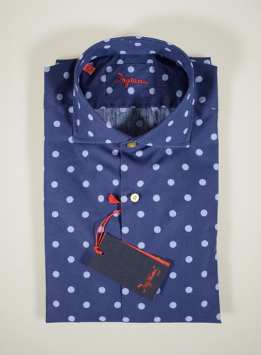 Fashion shirt Ingram Slim Fit Blue Polka Dot in Pure Cotton Washed French  neck | eBay