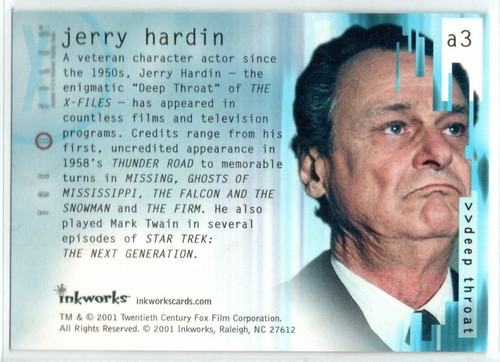 THE X-FILES 2001 SEASONS 4 AND 5 A3 JERRY HARDIN AS DEEP THROAT AUTOGRAPH - Picture 2 of 2