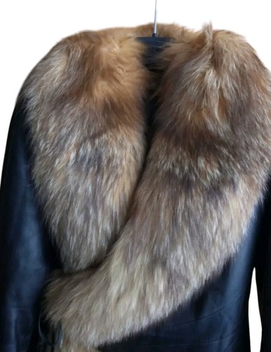 Ladies black leather jacket with red fox fur collar Size XL, Best Fits For L-M - Picture 3 of 15