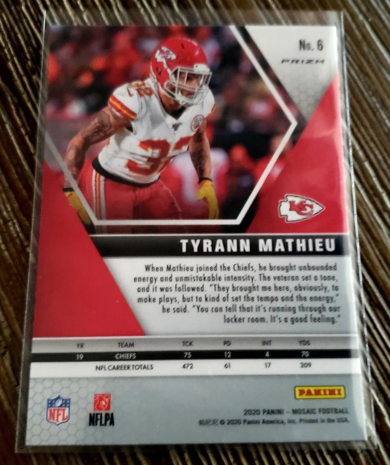 Tyrann Mathieu 2020 Panini Mosaic Green Reactive Prizm #6 KC CHIEFS  - Image 2 of 2