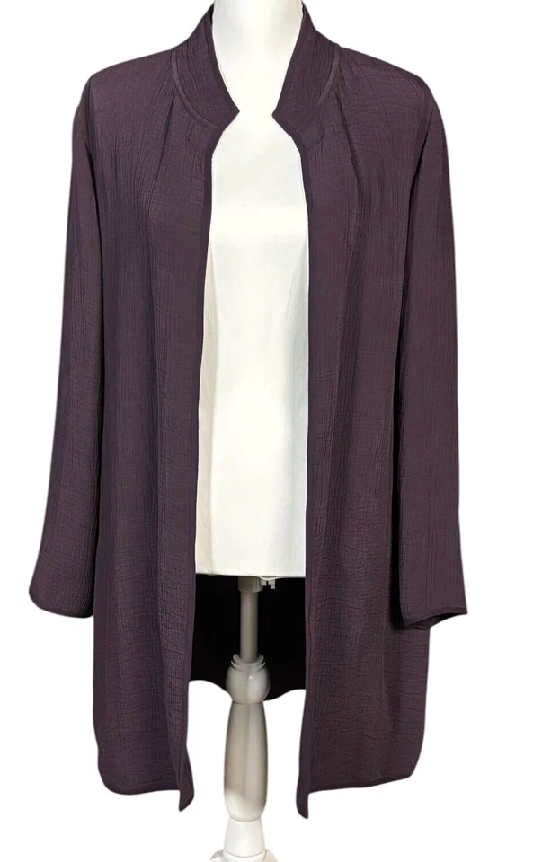 Eileen Fisher Jacket Blazer Size Medium Silk Blend Purple Quiet Luxury Corpcore - Image 2 of 4