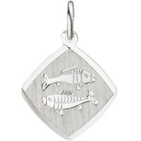AnhäNger Sternzeichen Fische Aus 925 Silber Rhombus Teilmattiert Rhodiniert