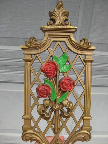 Vintage Pair Dart Ind Resin Decorative Wall Plaques Roses - Picture 3 of 9