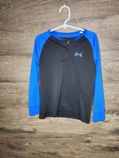 Under Armour T Shirt Boys Size 5 Long Sleeve Buttons Black And Blue
