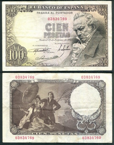 Spain 100 Pesetas 1946 Without Series MBC / VF.