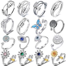 Anti-anxiety Spinner Fidget Rotating Rings Men Women Band Sterling Silver Rings