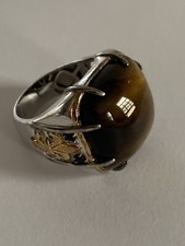 Vintage Square Tiger Eyes With Black Diamonds Accent Men’s Ring Size 9 .