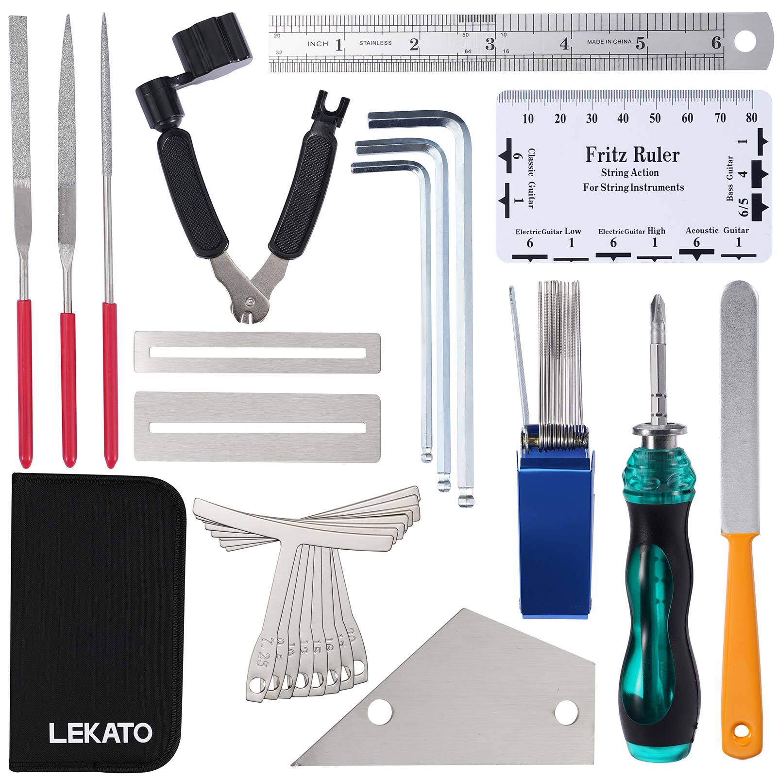 LEKATO 25Pcs Guitar Repair Tool Kit Maintenance Parts For Bass Banjo Ukulele