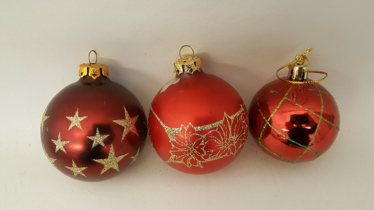3 vtg glass Christmas ball ornaments red gold tree star | eBay