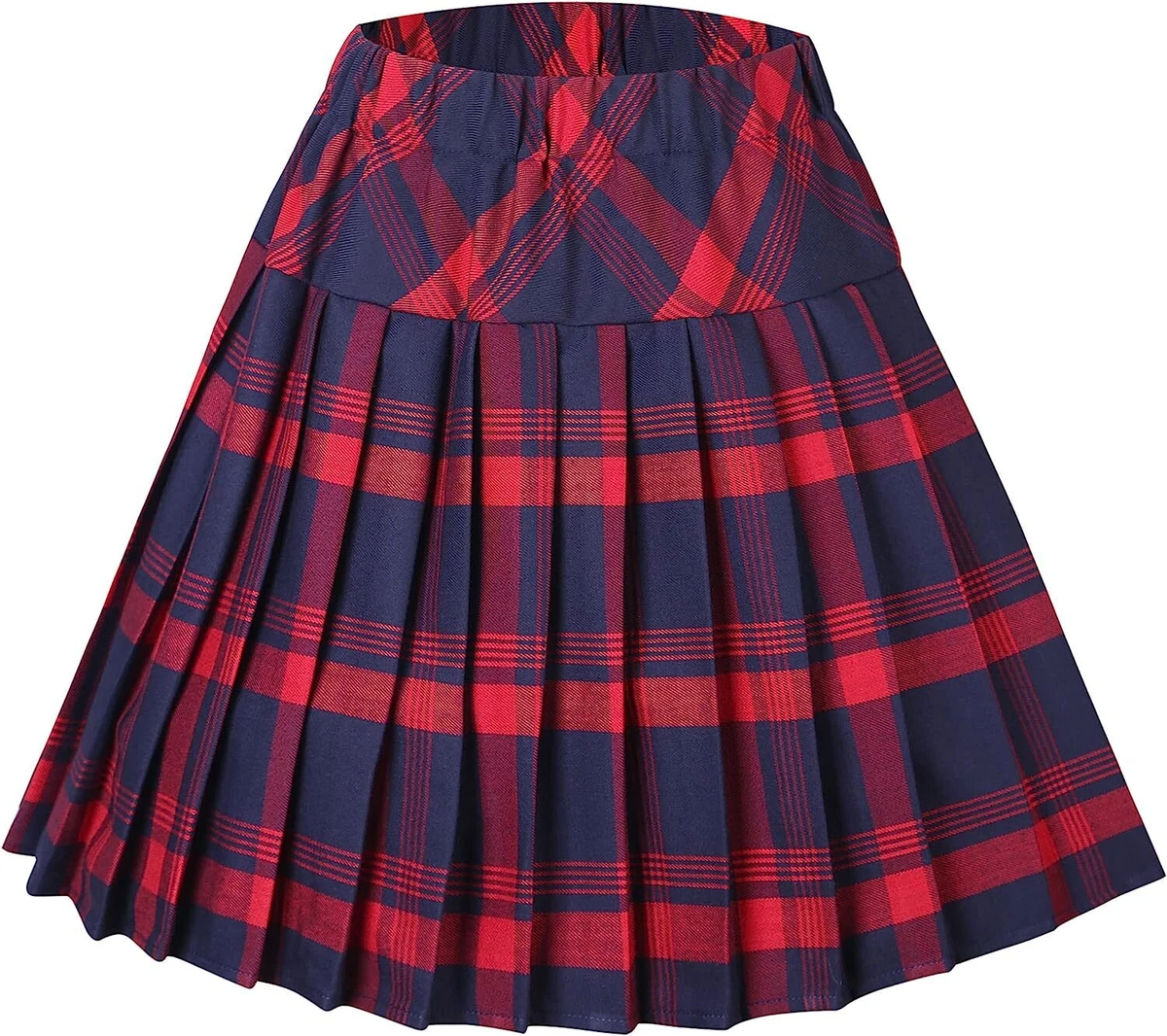 Women's Elastic Waist Plaid Pleated Skirt Tartan Skater School Uniform Mini  Skirts 