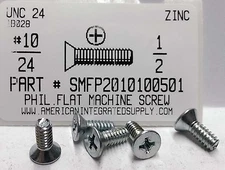 #10-24x1/2 Flat Head Phillips Machine Screws Steel Zinc Plated (100)
