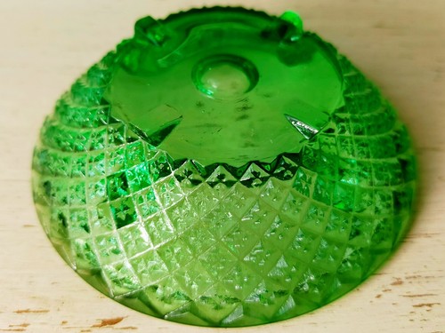 Vintage Kerzenhalter Showa Retro Glas geprägt diamantgrün unbenutzt aus Japan - Bild 6 von 6