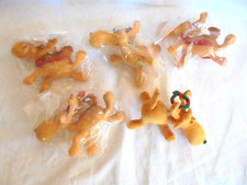 Lot of 5 Vintage Flocked Plastic Flying Reindeer Christmas Ornaments