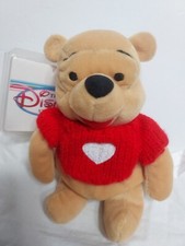 Disney Store Winnie The Pooh " Vintage " Bean Bag Plush Red Heart Sweater Toy 8'