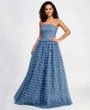 Say Yes Juniors Multi-Ruffle Sequined Ball Gown Slate/Grey/Iridescent Size 9/10