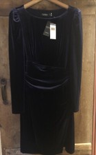 NWT Ralph Lauren Velvet Dress Rushed Waist Slight Puffed Shoulder Blue 6 $225