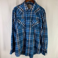 Ely Cattleman Western Shirt Mens XL Blue Plaid Pearl Snap Long Sleeve Yoke