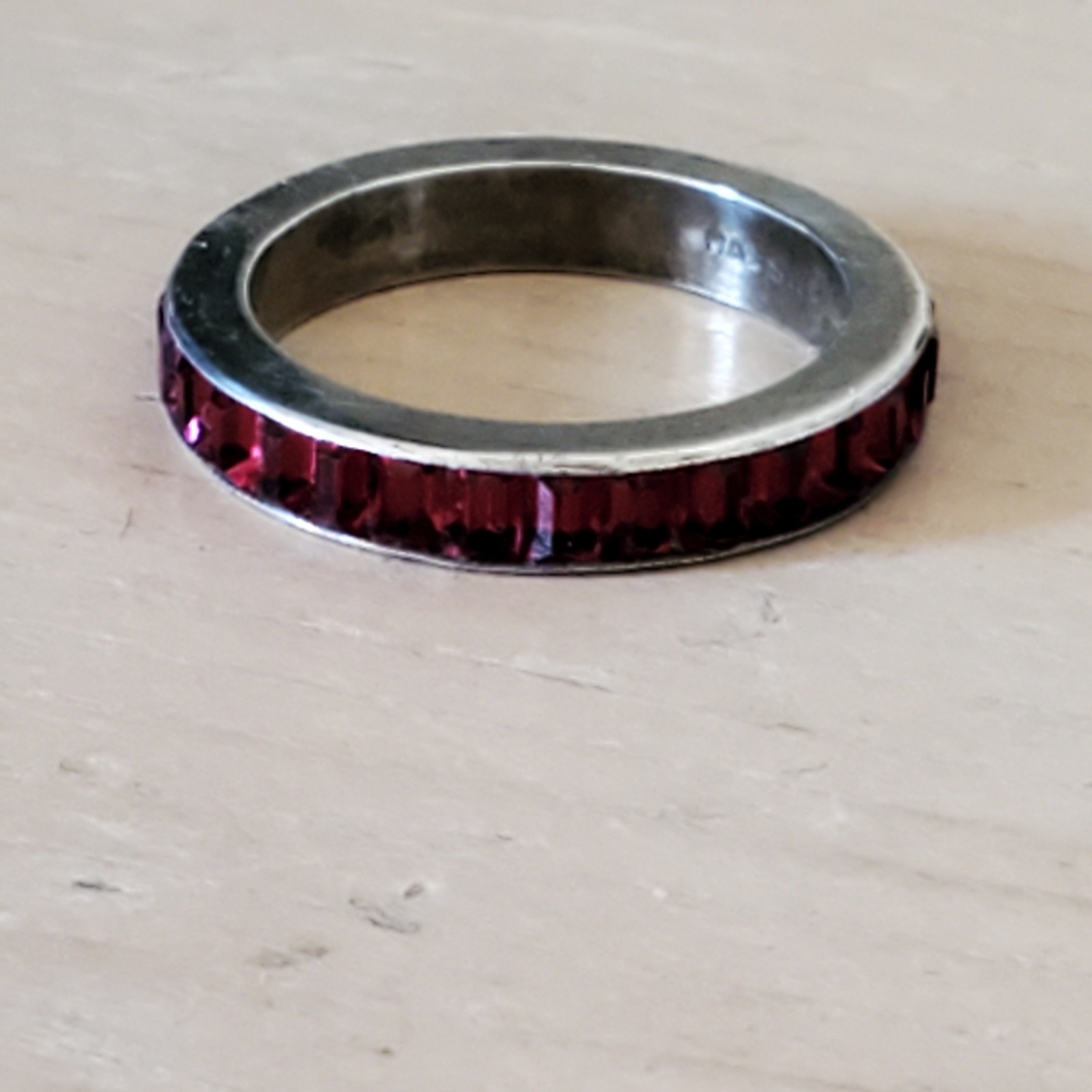 Vintage 925 Sterling Silver Ruby Simulated ? Bagu… - image 3