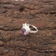 925 Silver Round Natural Amethyst Unique New Solitaire Valentines Ring Jewelry
