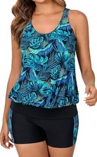 Itzel Two Piece Swimsuit Tummy Control Blouson Tankini Top/Boyshorts Size 12B