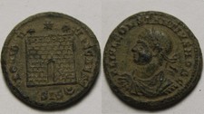 Costanzo camp-gate torrette stella rara autentica moneta romana antica Siscia 327 d.C.