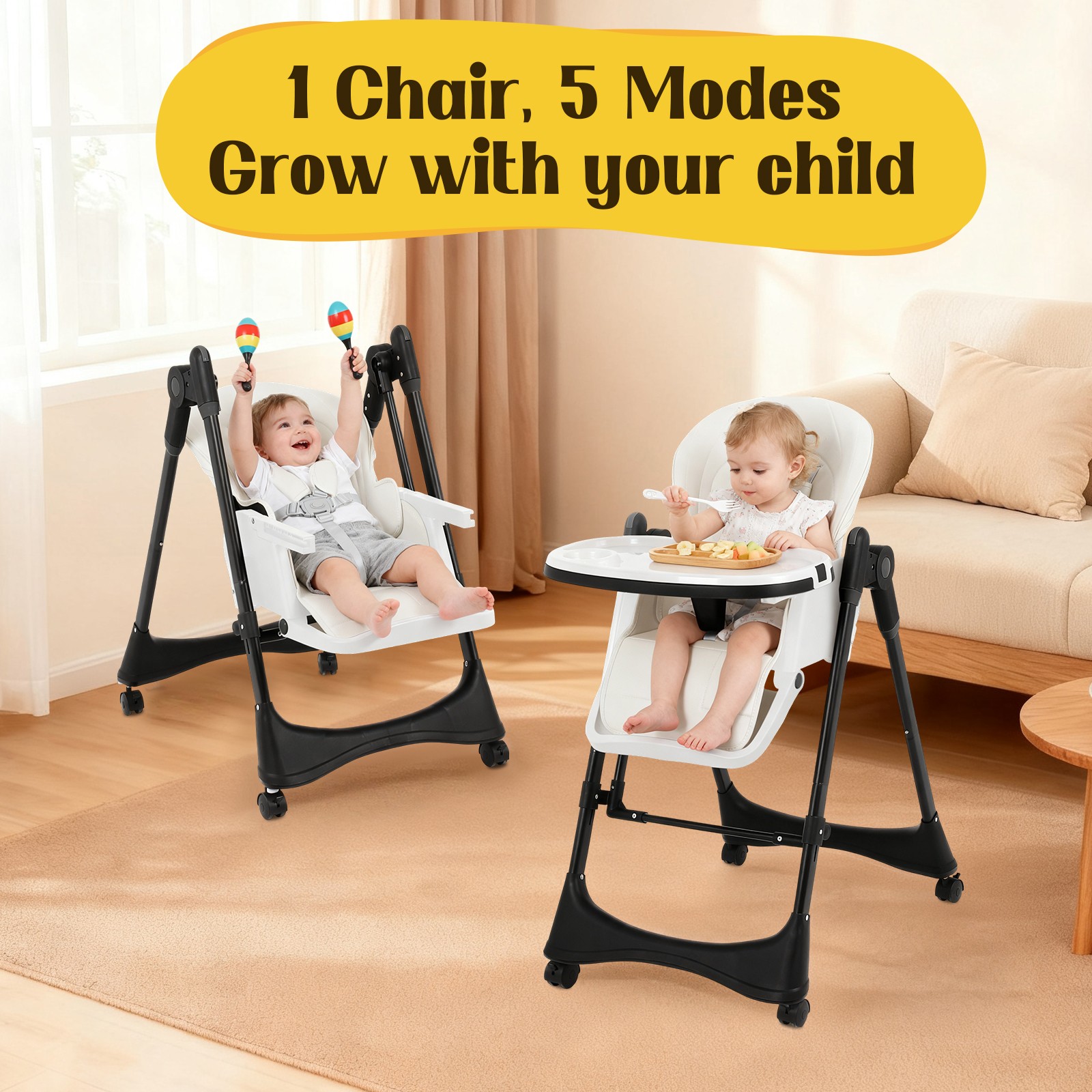 Baby High Chair | 6-in-1 Rocking Toddler Chair & Travel High Chair for Toddlers