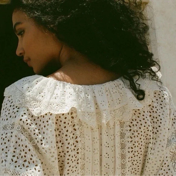 Doen Women Persephone Magnolia Belted Eyelet Embroidered Long Maxi Gown Dress S - image 3 of 4