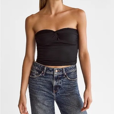 EXPRESS Body Contour Seamless Ribbed Twist Cropped Tube Olive Top NWT Size S