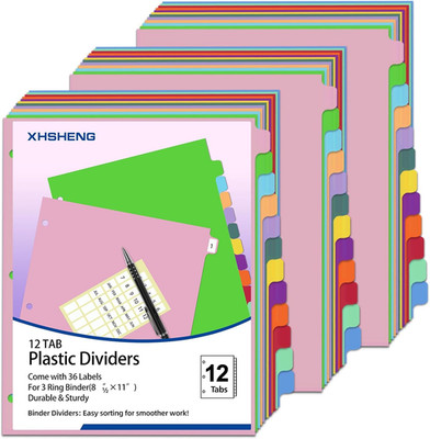 12-Tab Dividers for 3 Ring Binder,Plastic Biner Dividers with Tab, Monthly Divid