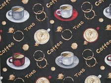 JoAnn Fabrics "Coffee Time" Coffee Cups Fabric Cotton 2 Yd Cut