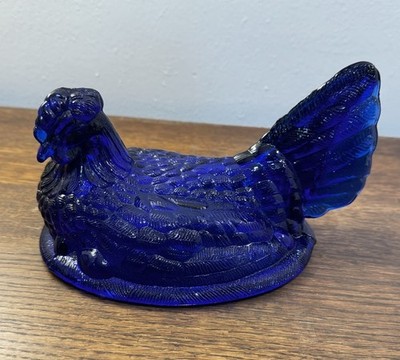 Vintage Cobalt Blue Hen on Nest Lid Only   Replacement Glass Hen Top   9  Mold