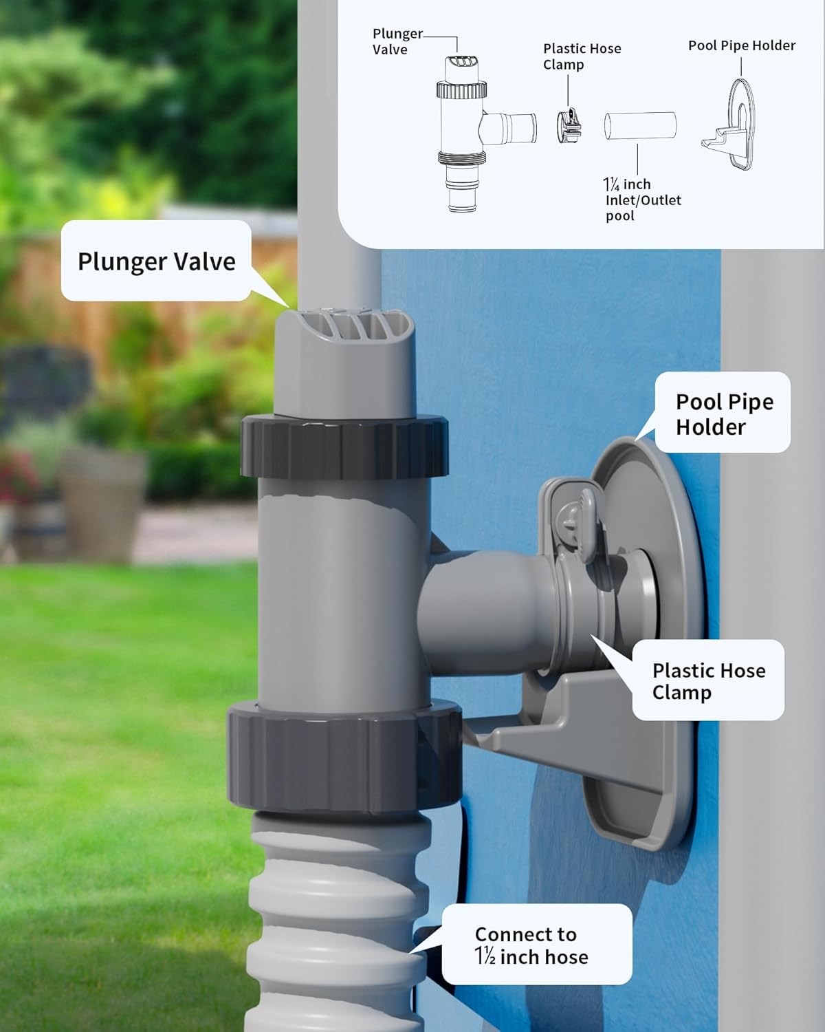 Above Ground Swimming Pool Plunger Valve & Pipe Holder Set-... 