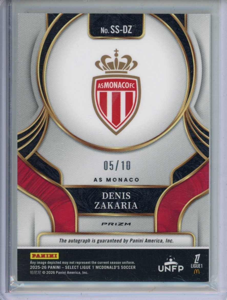 Denis Zakaria 2025-26 Panini Select Ligue 1 Auto Gold Prizm AS Monaco #05/10 view 2
