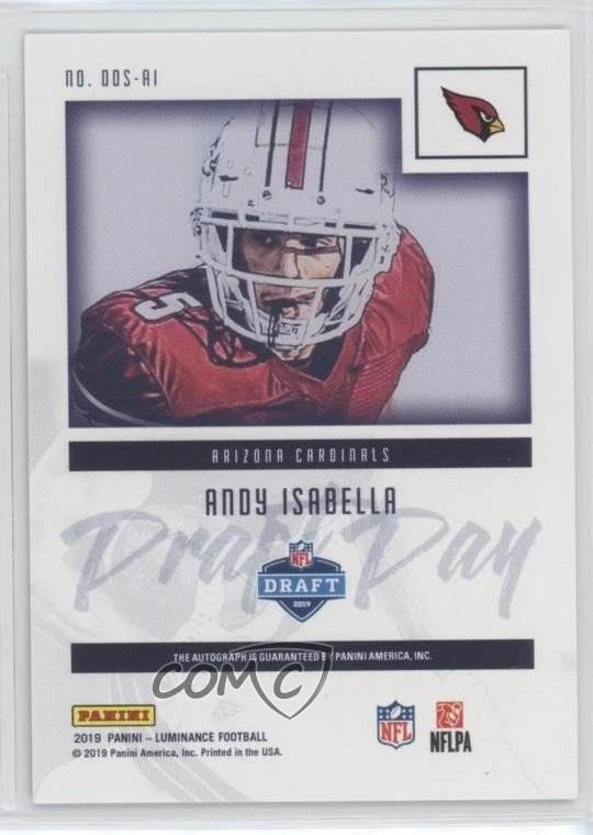 2019 Luminance Draft Day Signatures Silver Ink Andy Isabella Rookie Auto RC - Image 2 of 2