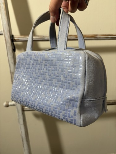 Loewe Madrid Monogram Small Soft Sky Blue Boxy Suede Handbag, Good Cond