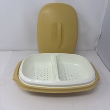Vtg Tupperware 4 Piece Vegetable Rice Steamer Harvest Gold Made In USA # 1273