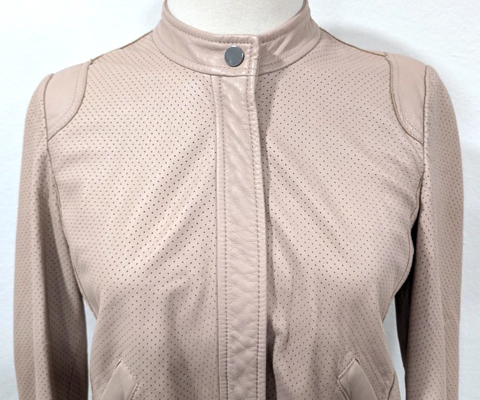 REBECCA TAYLOR Perforated Baby Pink LAMBSKIN LEATHER Moto Jacket Sz 2 $995 EUC * - Image 3 of 4