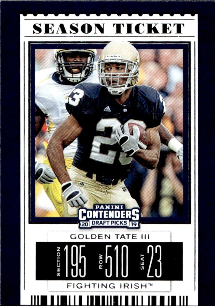 2019 Panini Contenders Draft Picks Collegiate Ticket Golden Tate III Notre Dame Football Card