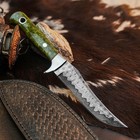 8.9" inch Handmade Damascus Hunting Knife Full Tang Wood Handle Leather Sheath — photo 6