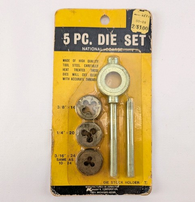#ad #ad Vintage Kmart 5 Pc Die Set Japan National Coarse Tool Steel Blister Pack Wear $11.29